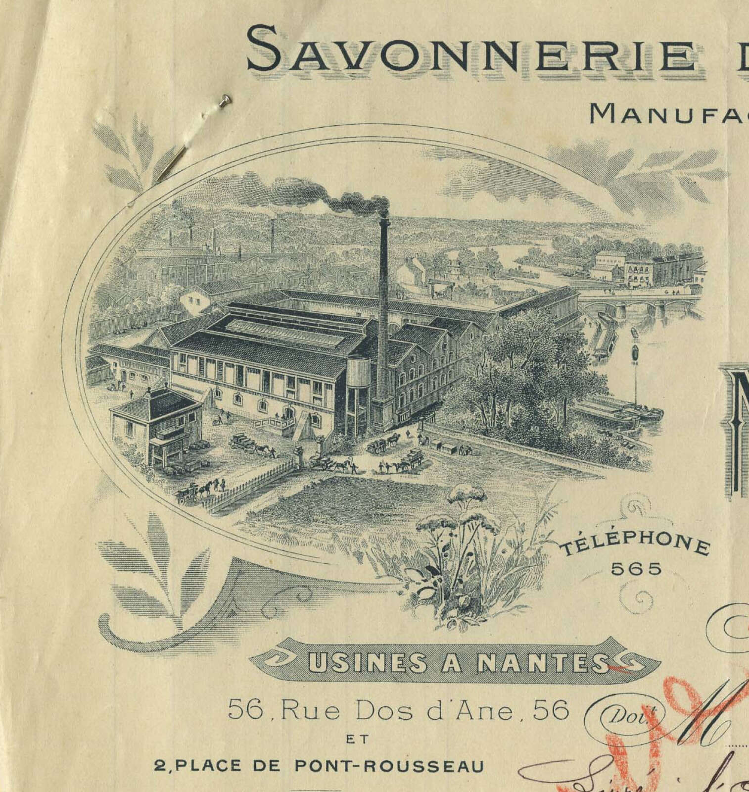 Détail d'une facture de la Savonnerie de la Sèvre, Maurice Bertin et Compagnie