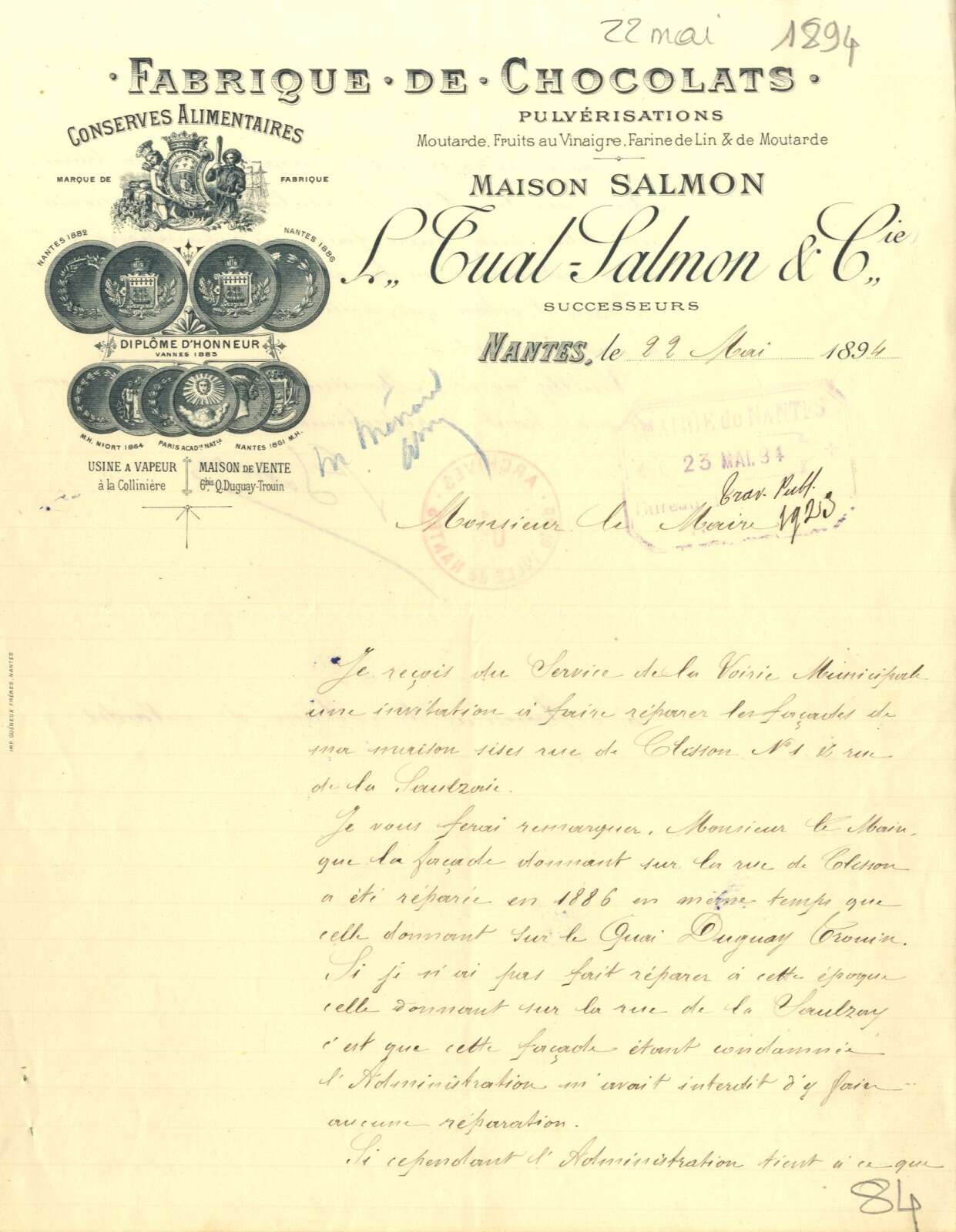 Lettre à en-tête de la Maison Salmon