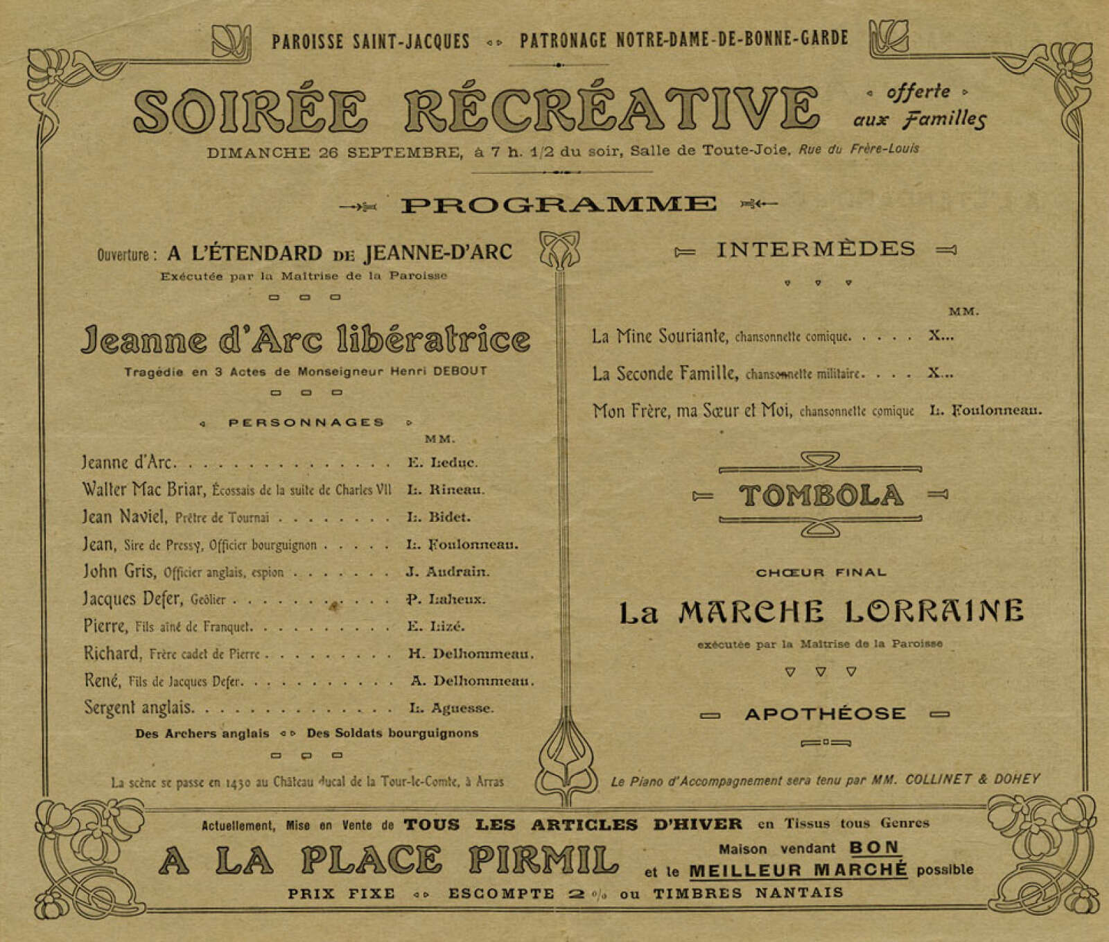 Patronage Notre-Dame de-Bonne-Garde, soirée récréative
