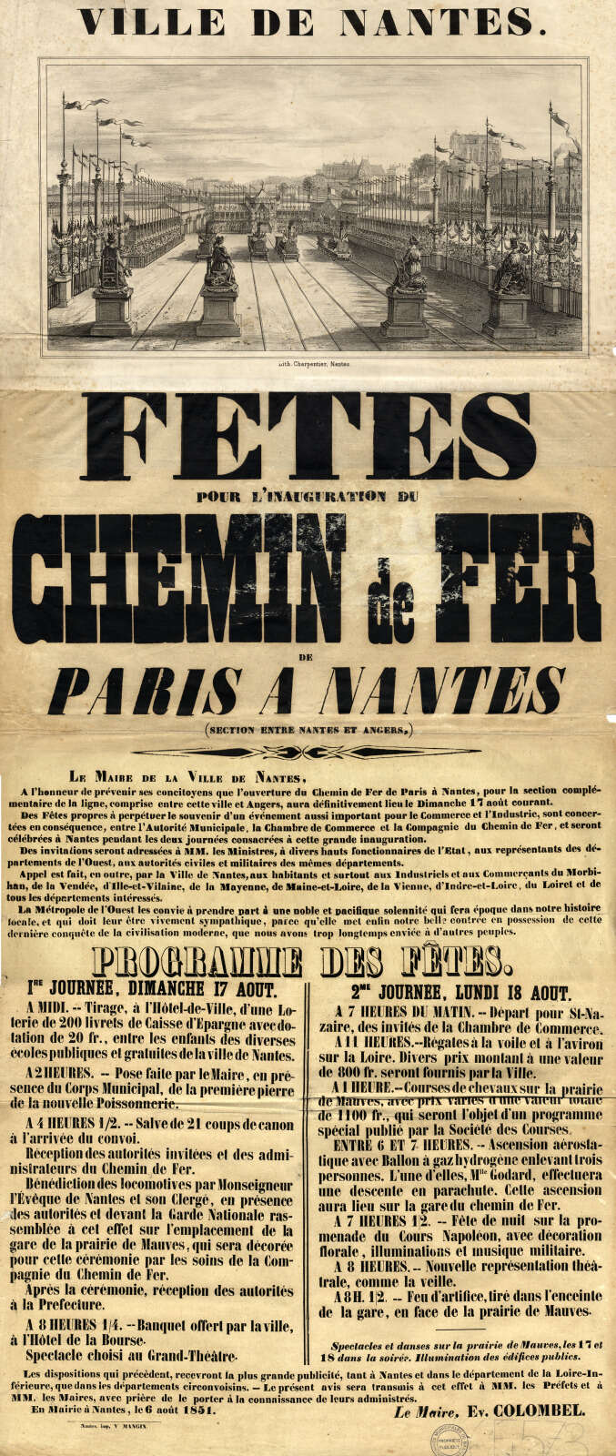 Programme des festivités pour l’inauguration du chemin de fer Paris-Nantes