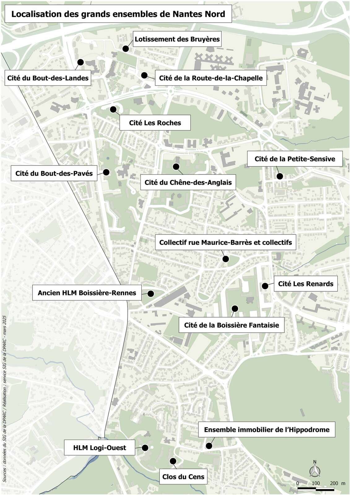 Carte des grands ensembles du quartier Nantes Nord