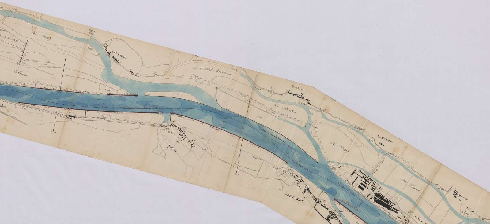 Plan général de restauration et d'amélioration des digues du chenal d'accès, détail du village de Haute-Indre