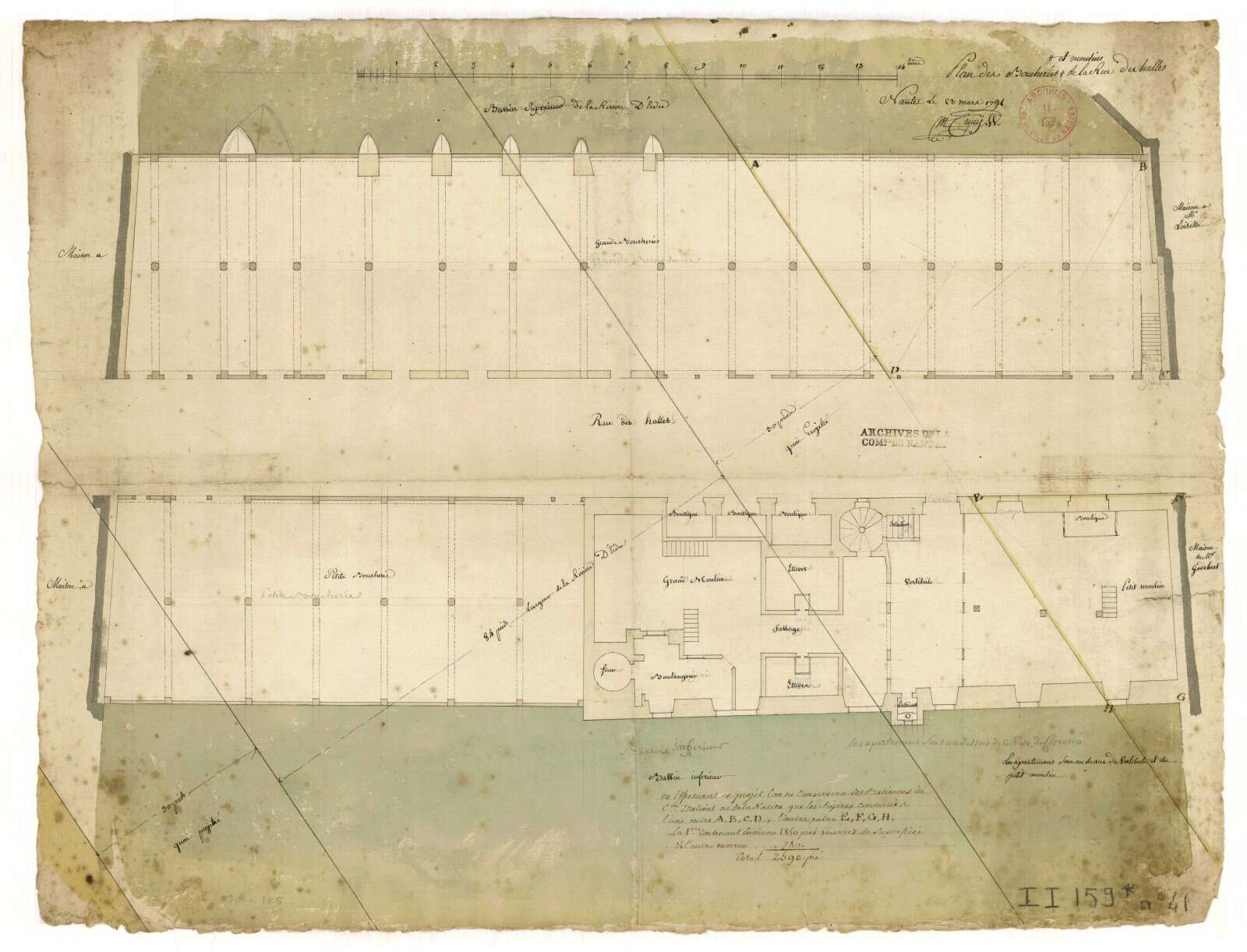 Plan des boucheries et moulins du pont des Halles