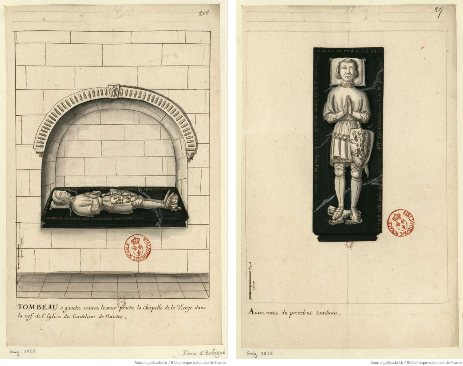 Dessin du tombeau de Pierre d’Aubigné