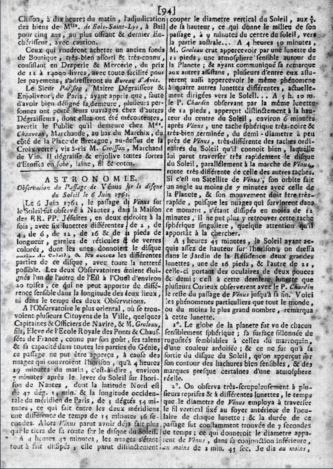 Article du père jésuite Chardin du 12 juin 1761