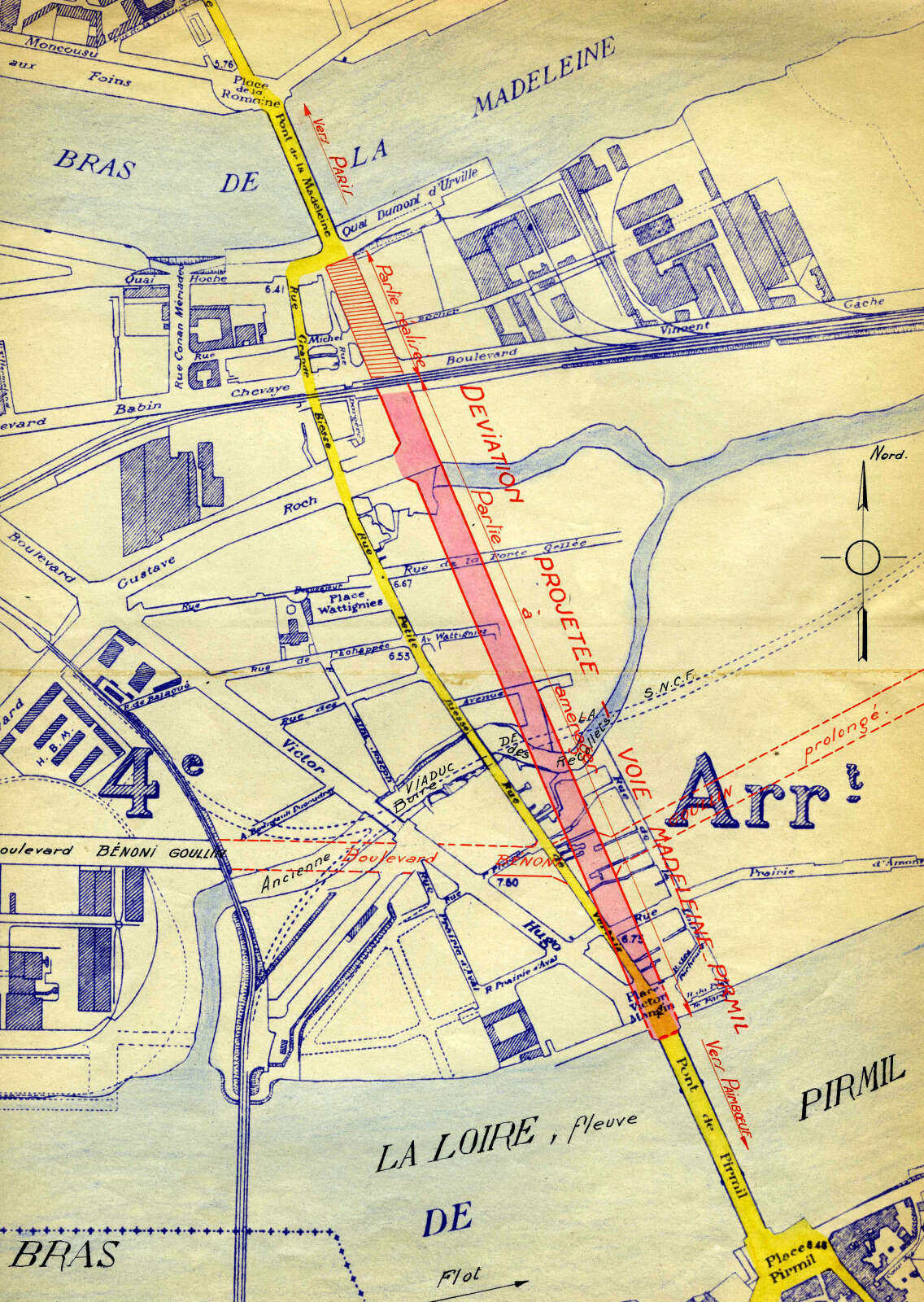 Plan du tracé de la voie Madeleine-Pirmil