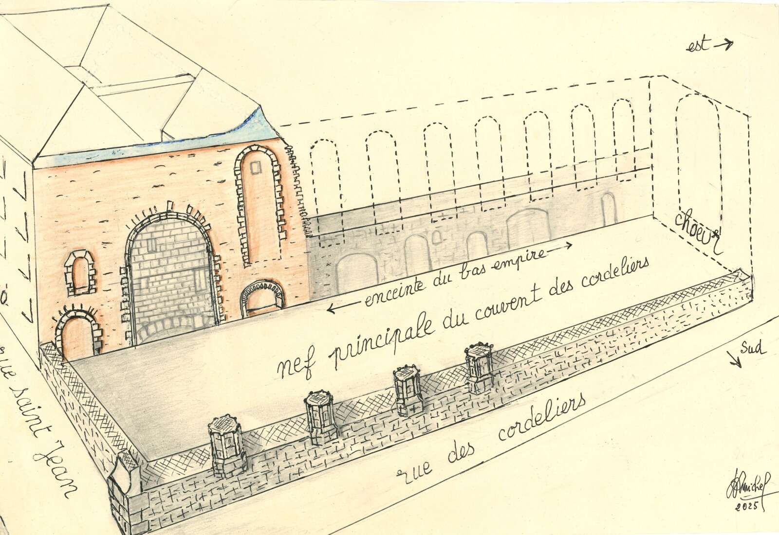 Dessin schématique de l’emplacement de la nef de l’église du couvent des Cordeliers