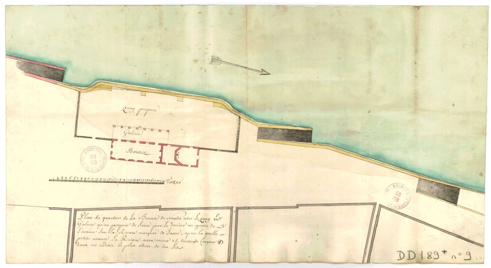 Plan du projet de quai et de galerie ouverte adjoint à la première bourse