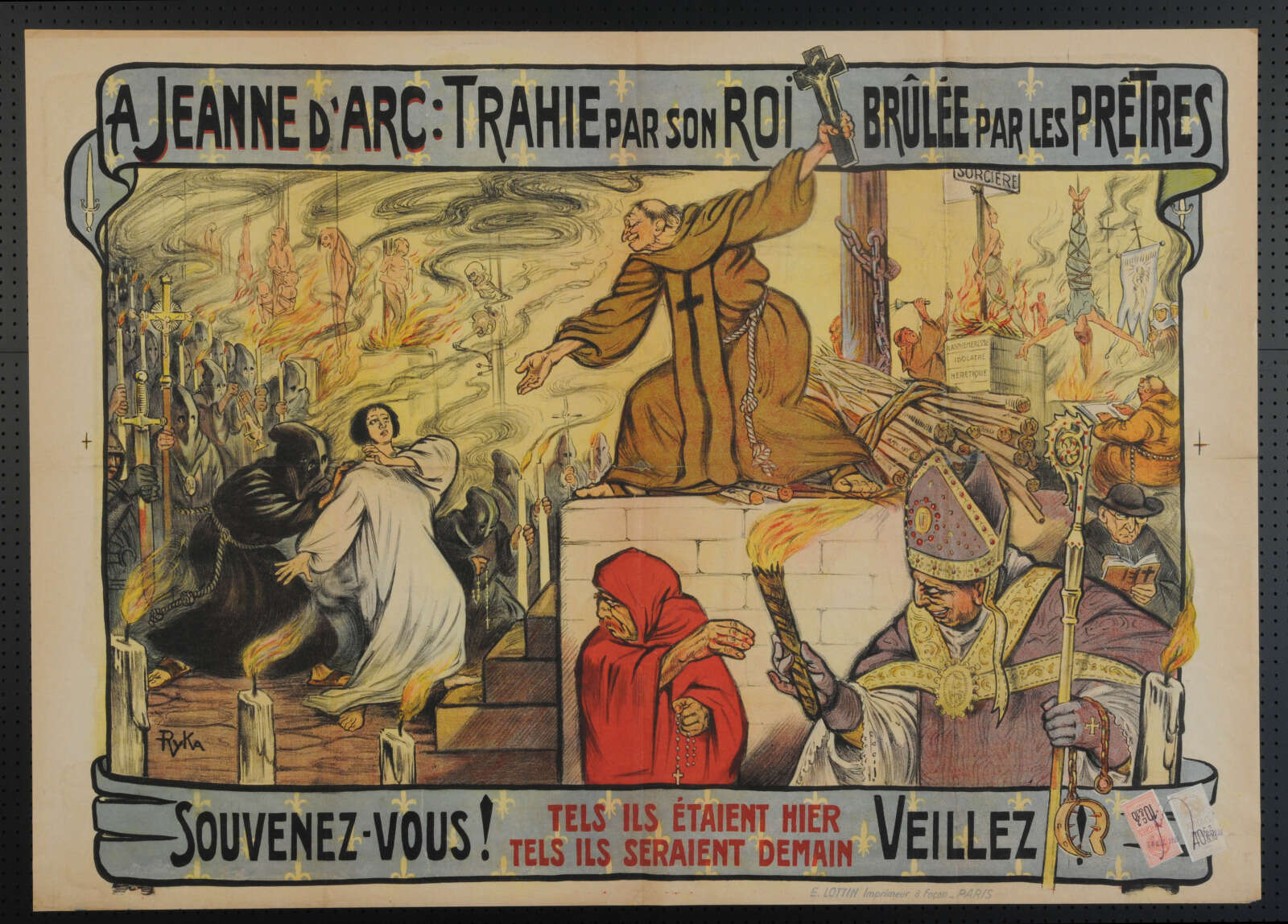 Affiche, A Jeanne d'Arc : trahie par son roi, brûlée par les prêtres