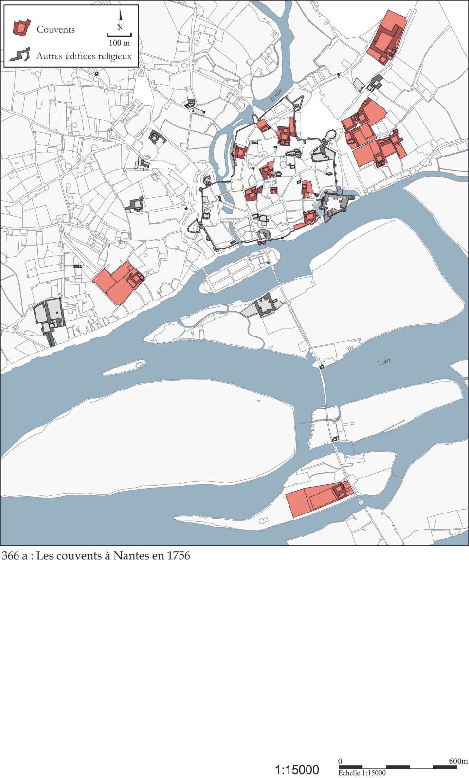 Carte des couvents en 1756, dans et hors les murs