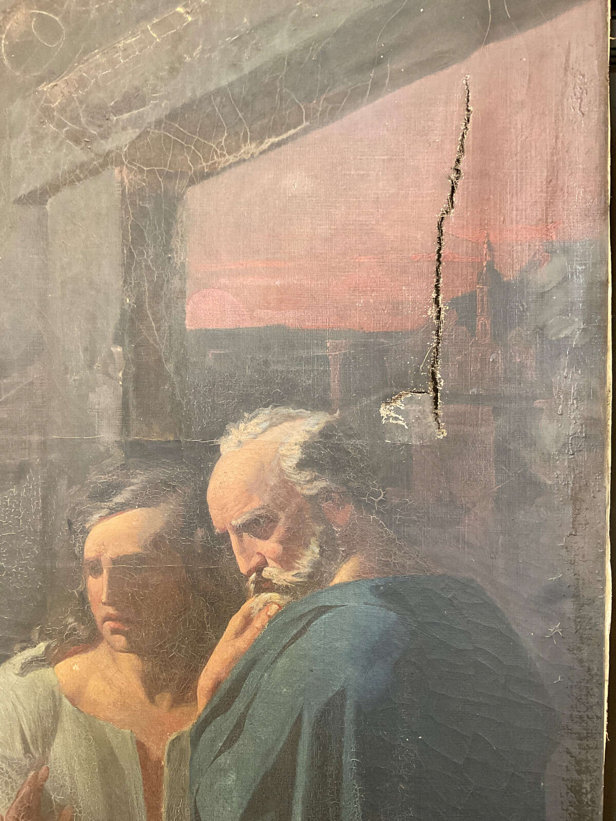 Déchirure, traces de saletés, altération du vernis et craquelures sur la « Mort de Saint Joseph »