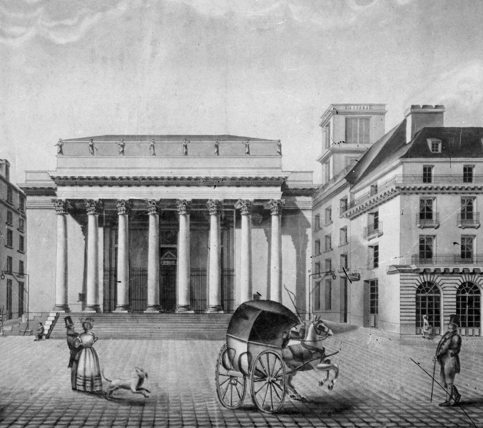 Détail de la gravure « La place et le théâtre Graslin »