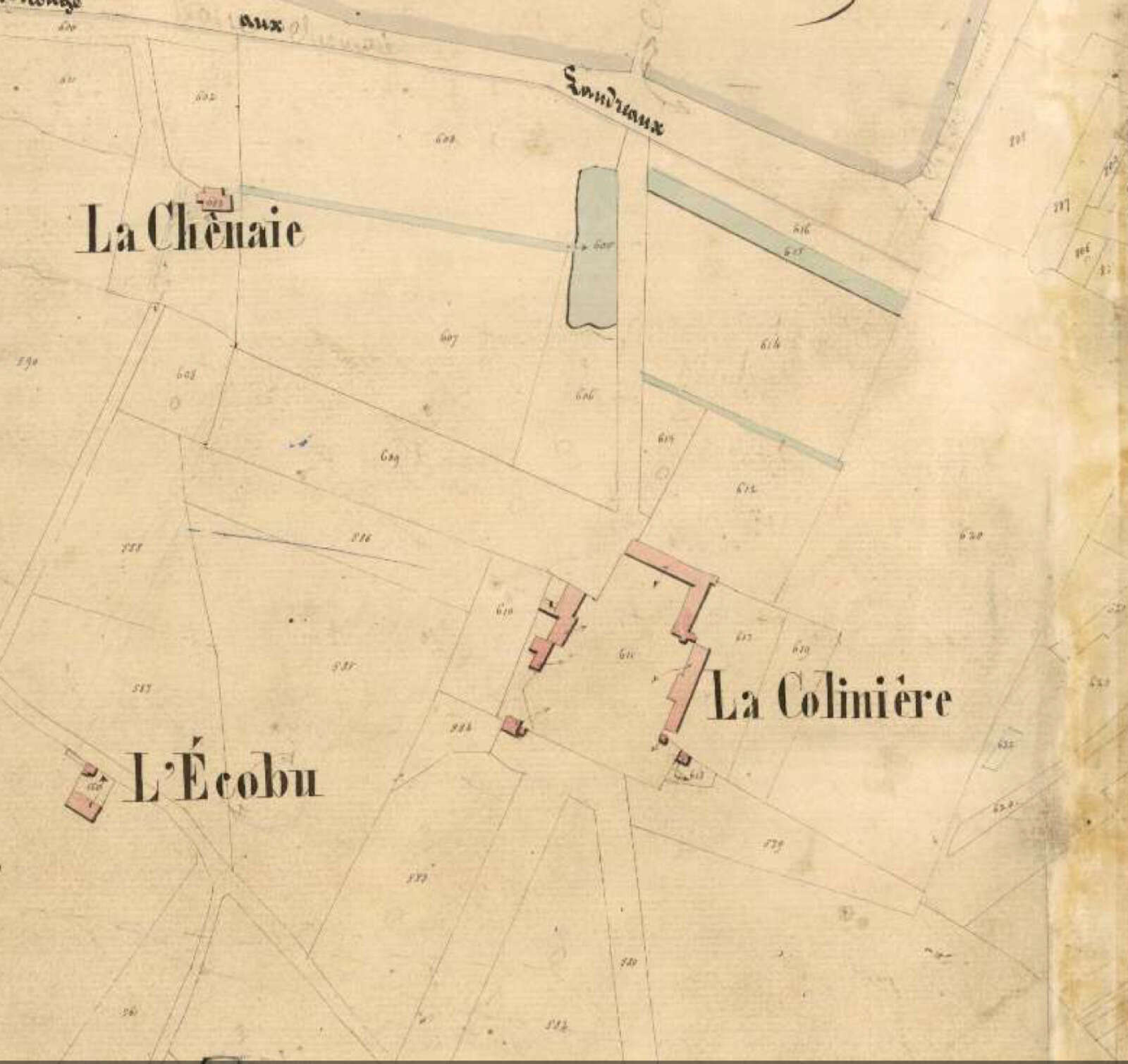 Détail du domaine de la Colinière sur le cadastre parcellaire de la commune de Doulon