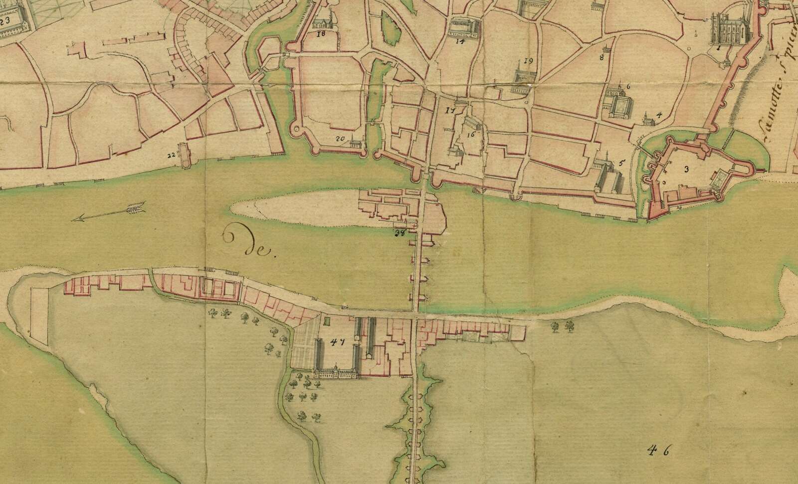 Plan de la ville et des faubourgs de Nantes représentant en son centre l’île de la Saulzaie