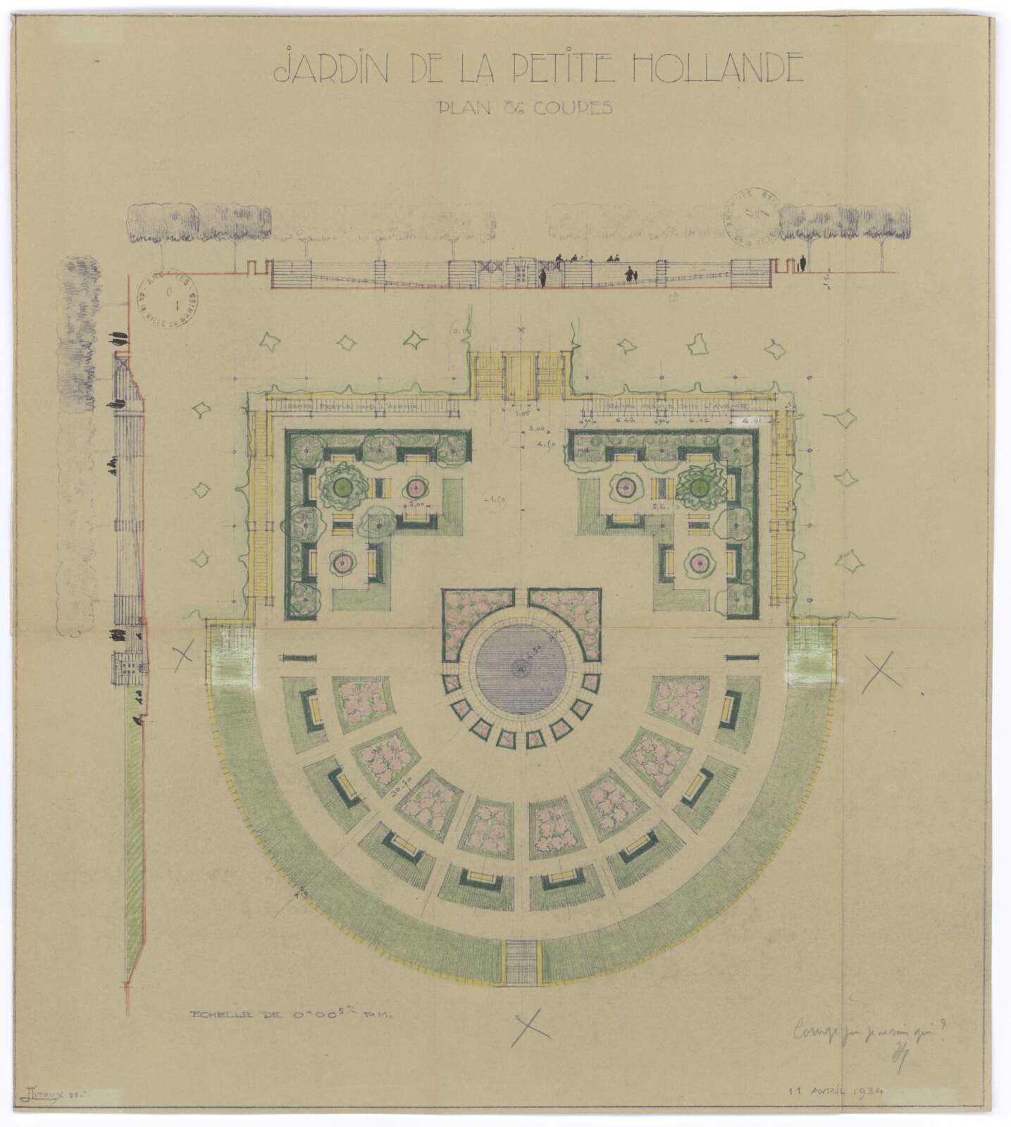 Plan et coupe du square de la Petite-Hollande