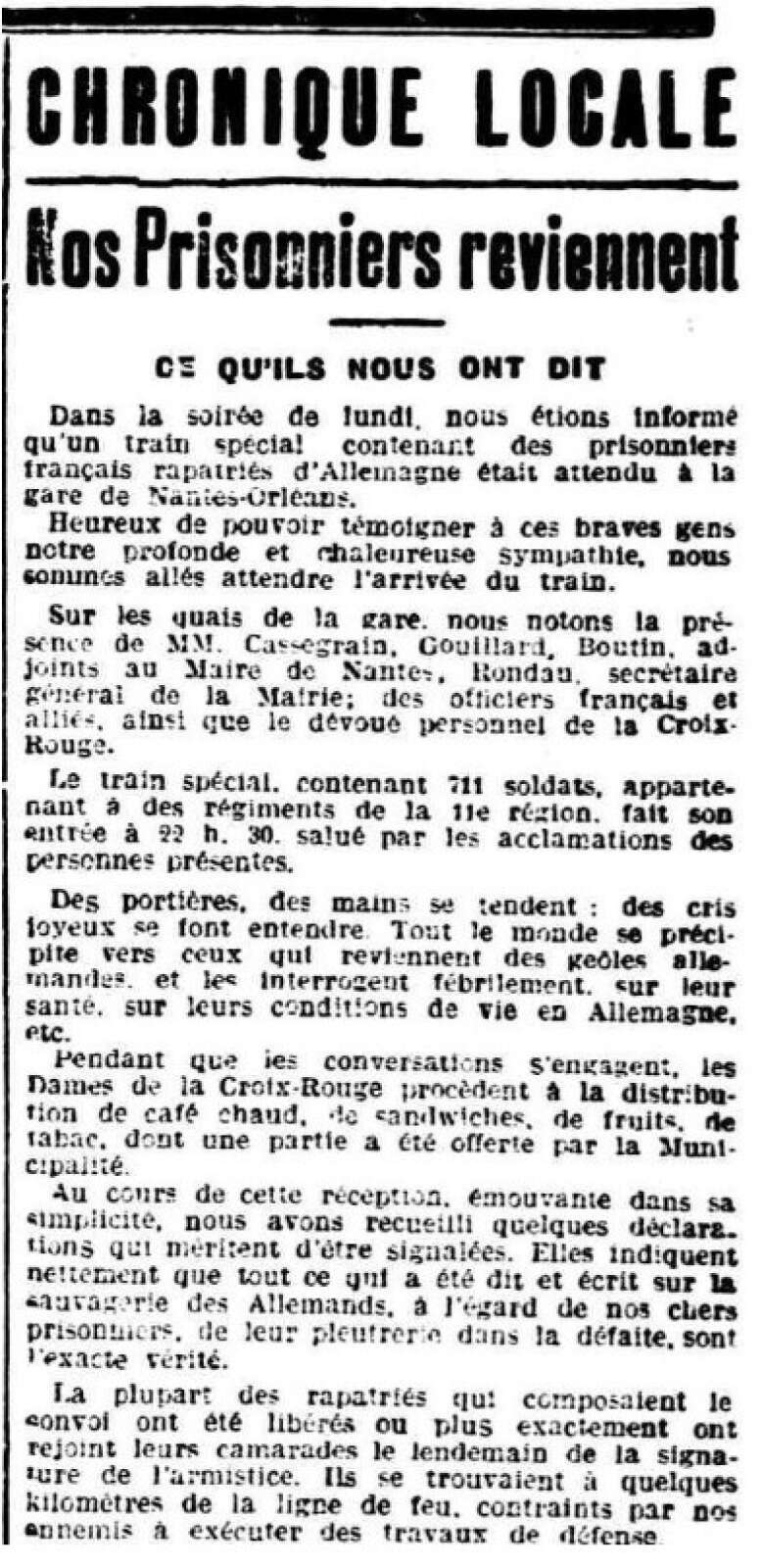 « Nos Prisonniers reviennent », Phare de la Loire