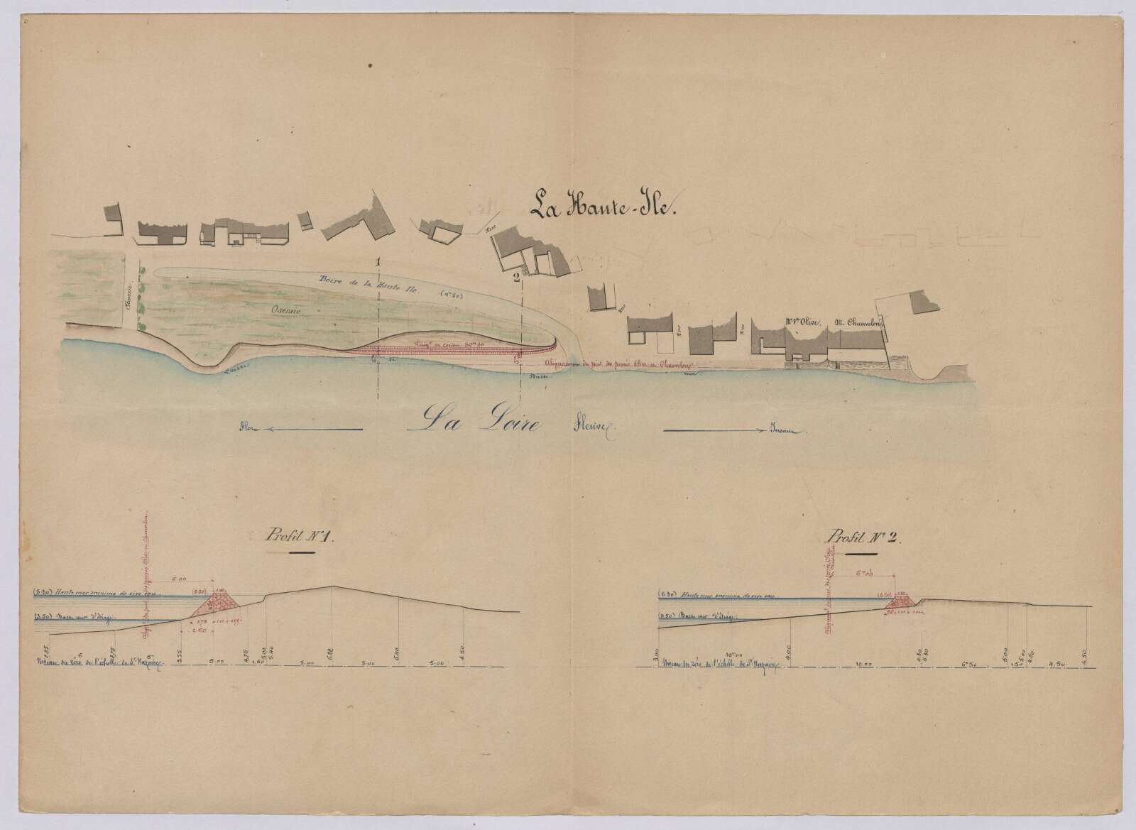 Plan de construction d'une diguede protection de la boire de Haute-Ile