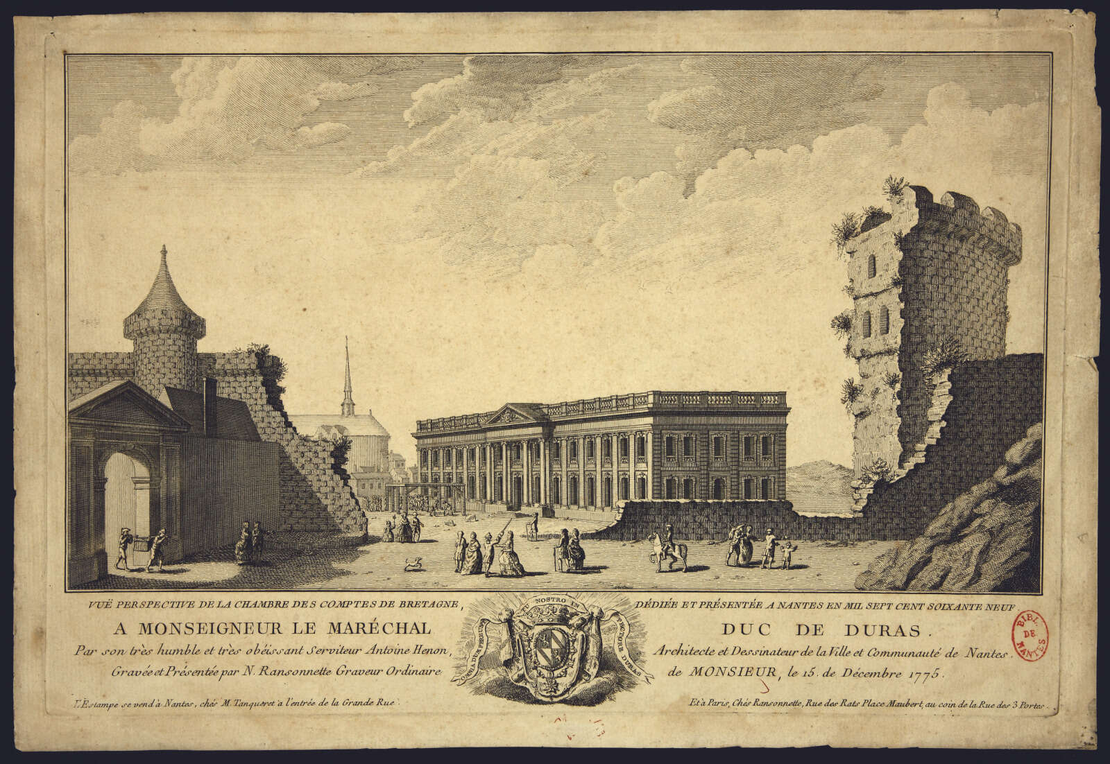 Gravure de la Chambre des comptes de Bretagne à Nantes