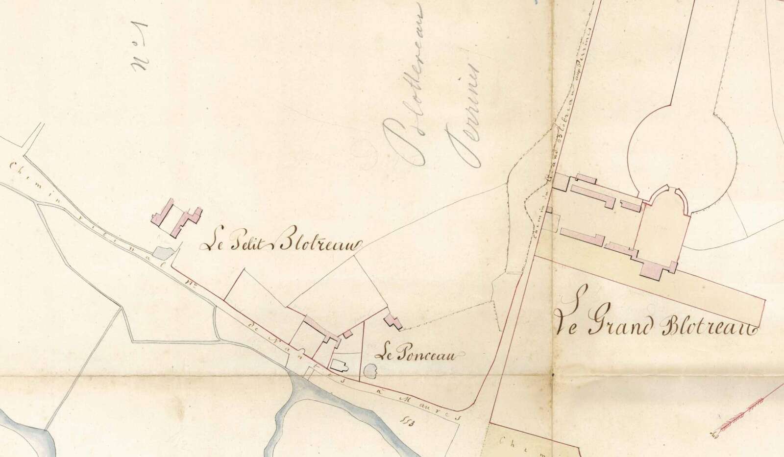 Détail du Petit Blottereau sur le plan du Grand Blottereau issu du cadastre parcellaire