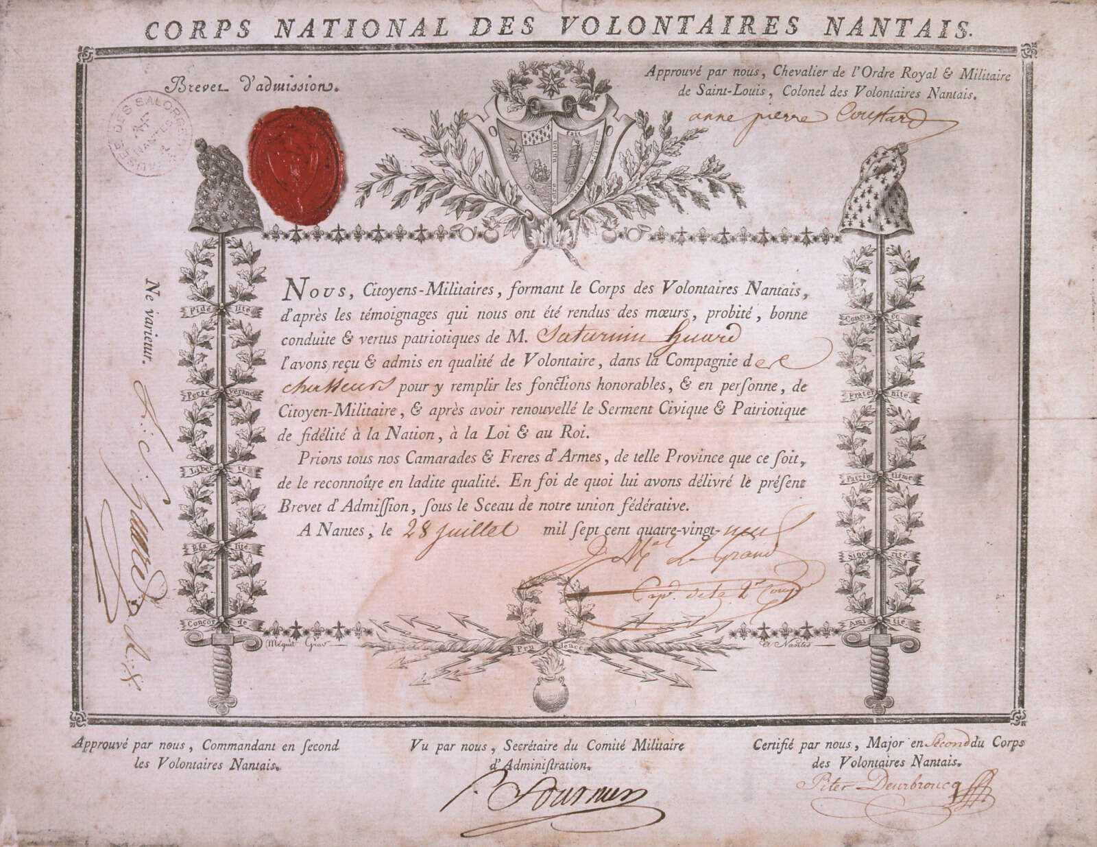 Brevet d'admission au corps national des volontaires nantais