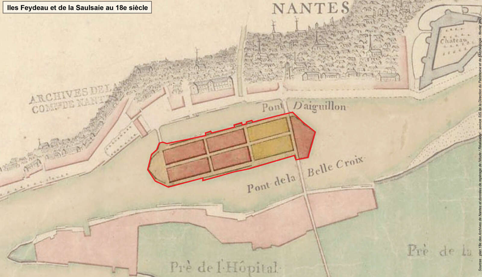 Carte Iles Feydeau et de la Saulzaie au 18e siècle