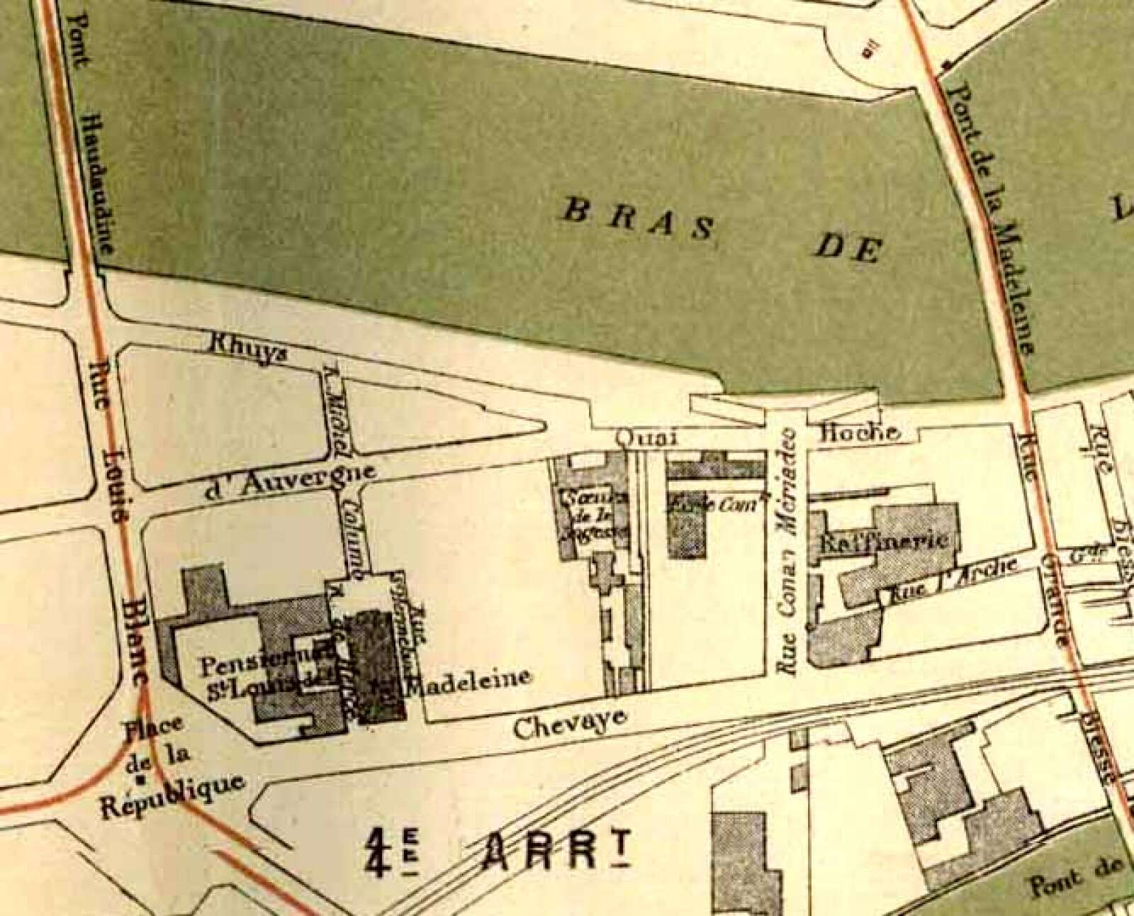 Détail de l’ensemble paroissial Sainte-Madeleine sur le plan de Nantes