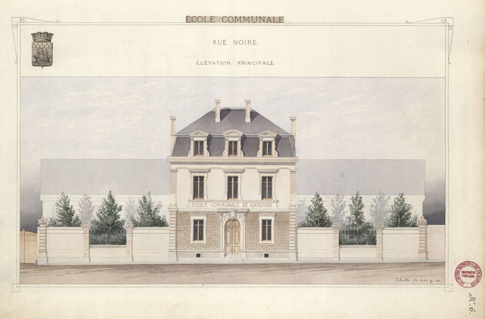 Élévation principale de l’école rue Noire