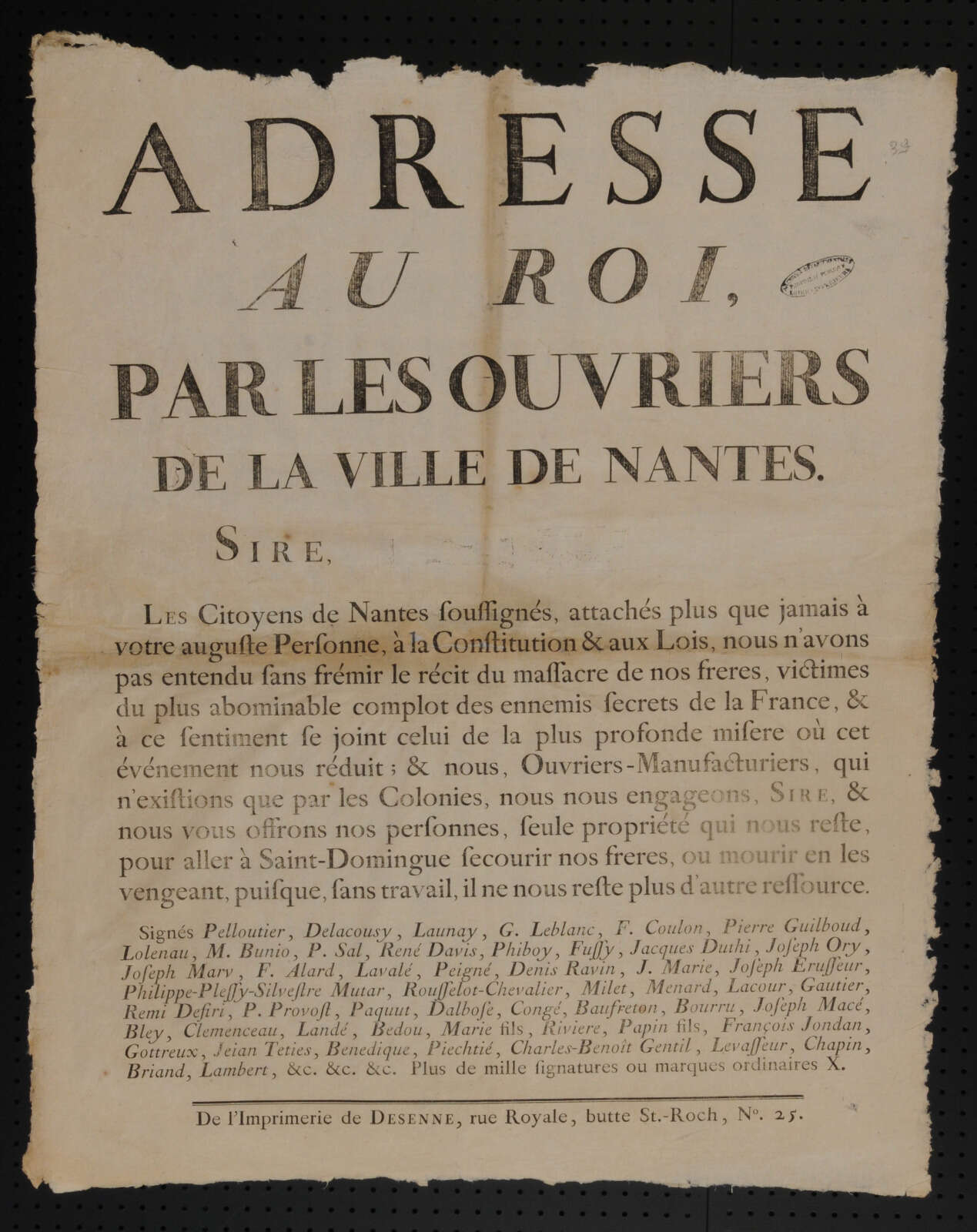 Adresse au roi par les ouvriers de Nantes