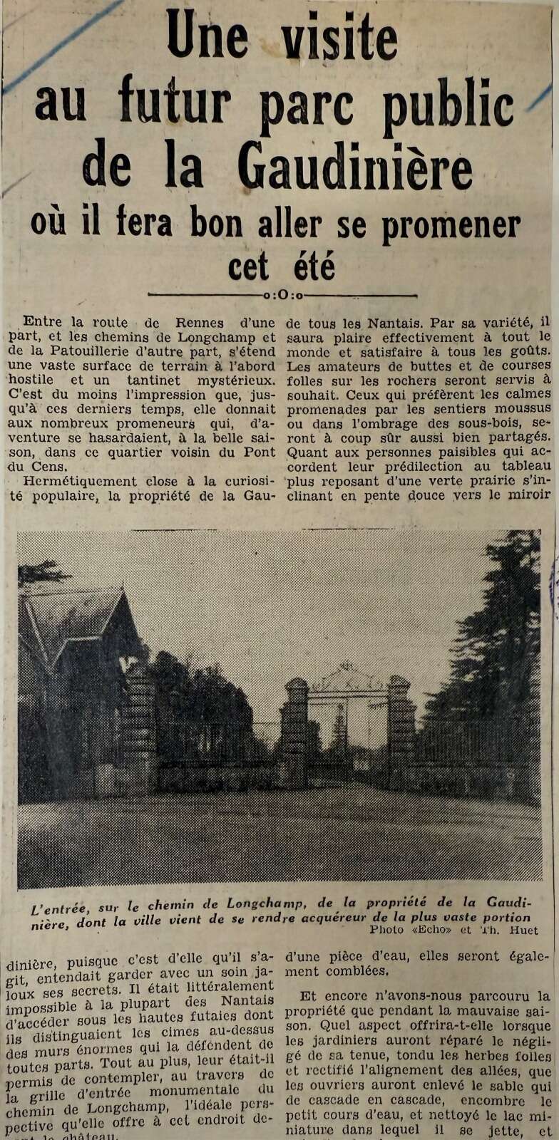 Article de presse sur l’ouverture d’un parc à la Gaudinière