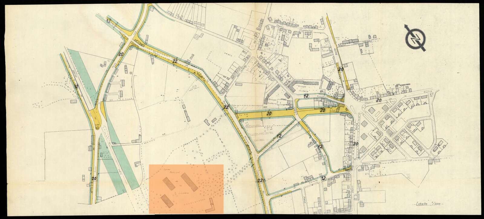 Plan d'implantation des axes routiers dans le bourg du Vieux Doulon