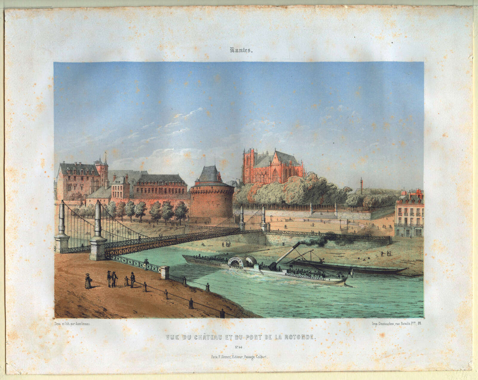 Lithographie, Vue du château et du pont de la Rotonde