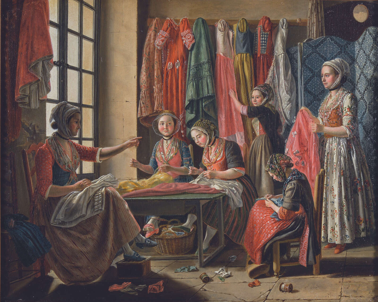 Huile sur bois, Atelier de couture à Arles, Antoine Raspal