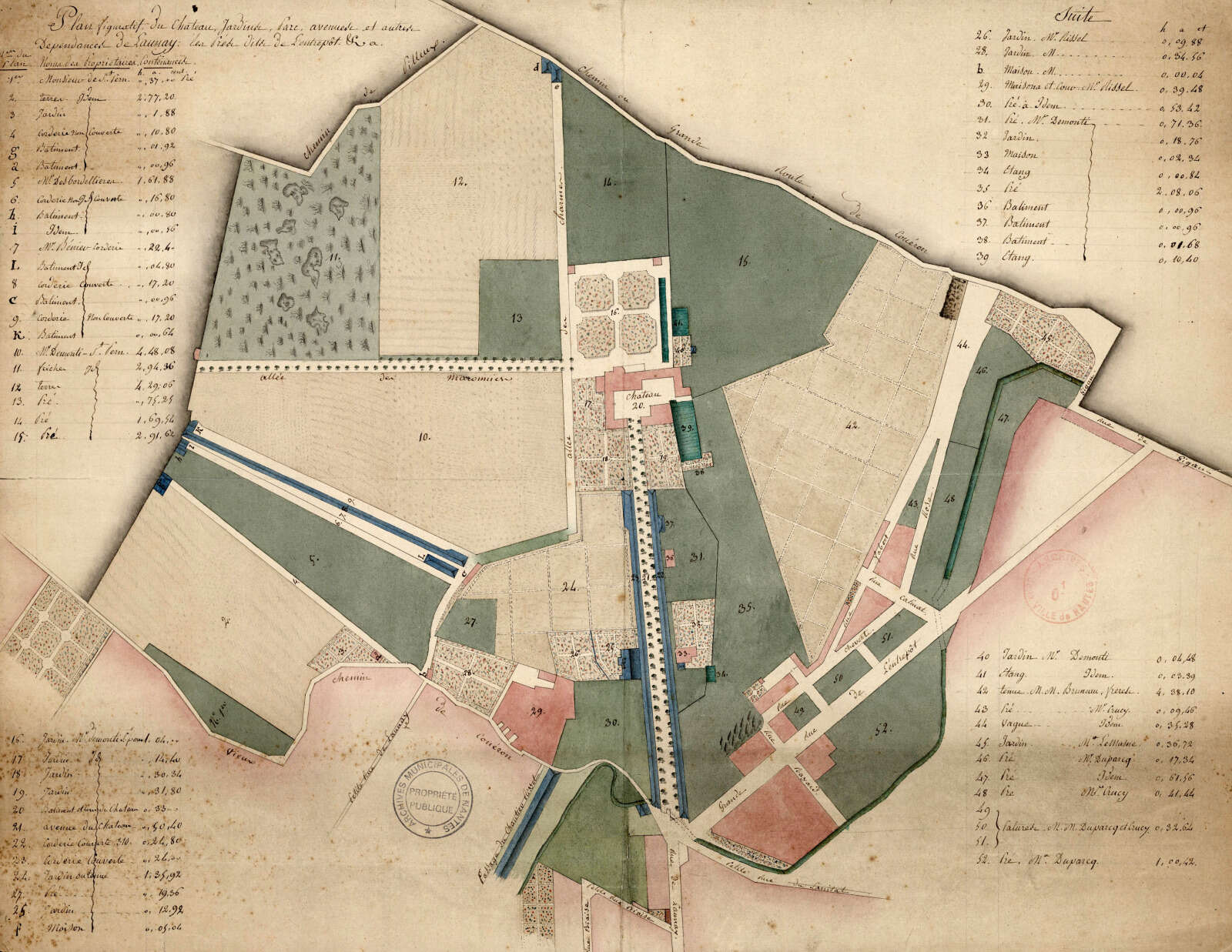 Plan figuratif du château, jardin, parc, avenues et autres dépendances de Launay